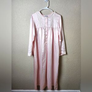 Vintage Christian Dior Lace Long Sleeve Night Gown Pink Size M